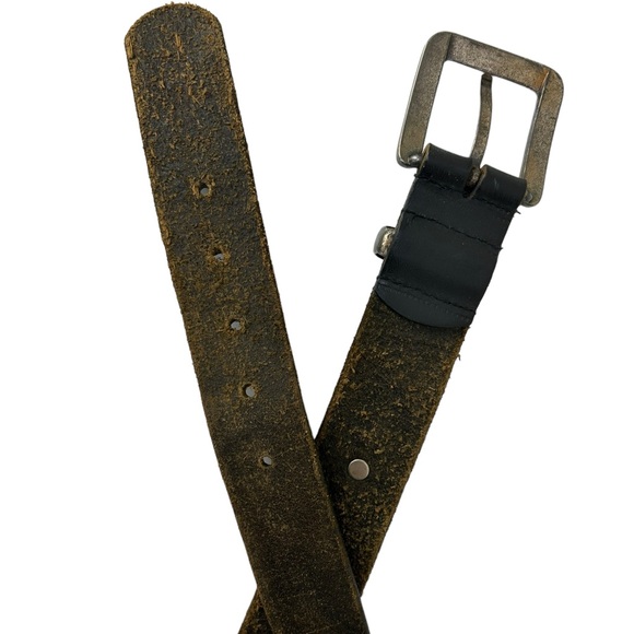 Vintage Mens Aztec Hardware Tooled Black Leather Belt - Picture 3 of 6